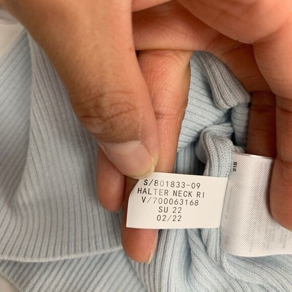 Banana Republic Tank Top Womens S Small Sky Blue Halter Neck Ribbed Skintight - Picture 8 of 11